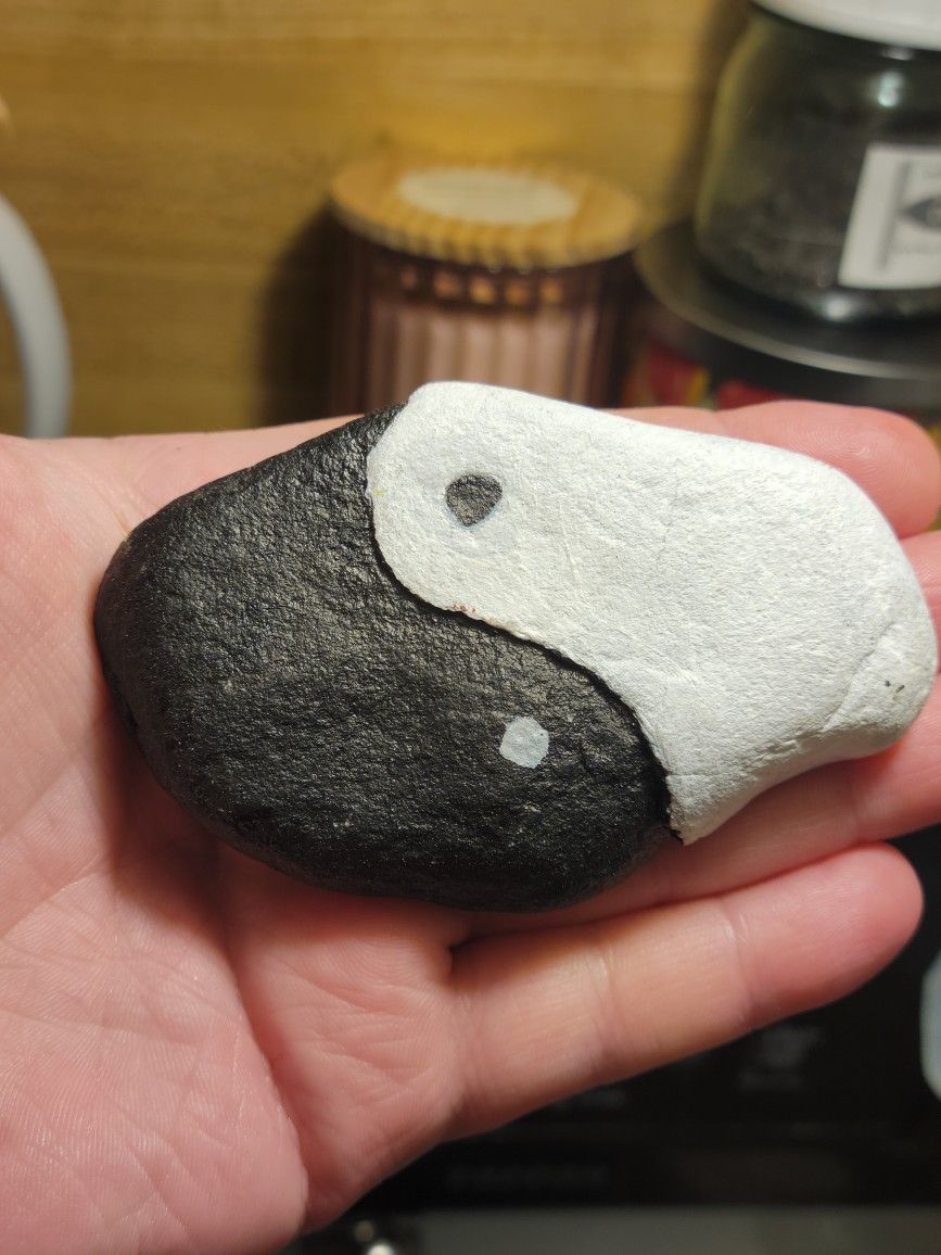Ying Yang Handpainted Natural Stone Rock Art Black /White
