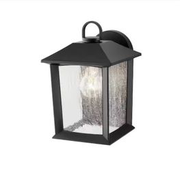 Ashton 10.87 in. 1-Light Black Hardwired Outdoor Wall Light Lantern Sconce with Seeded Glass and with No Bulb Included