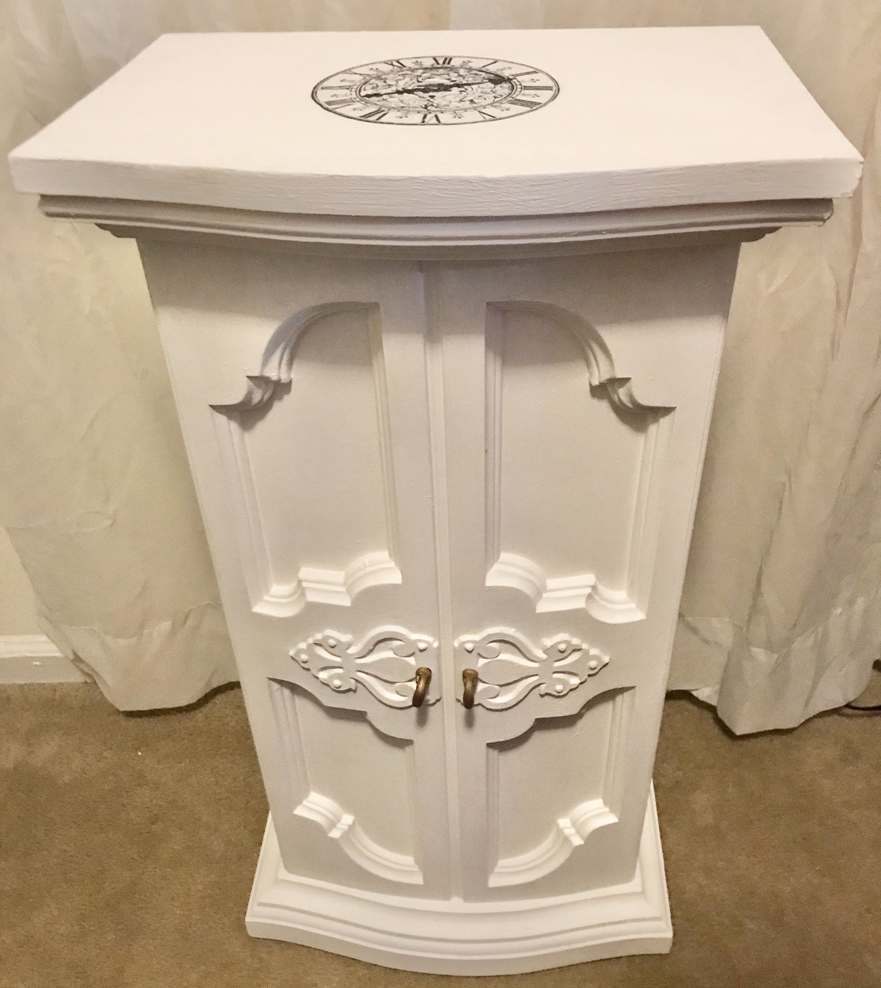 Small Black & White Hand-painted Decorative Cabinet w/ Gold Hardware
