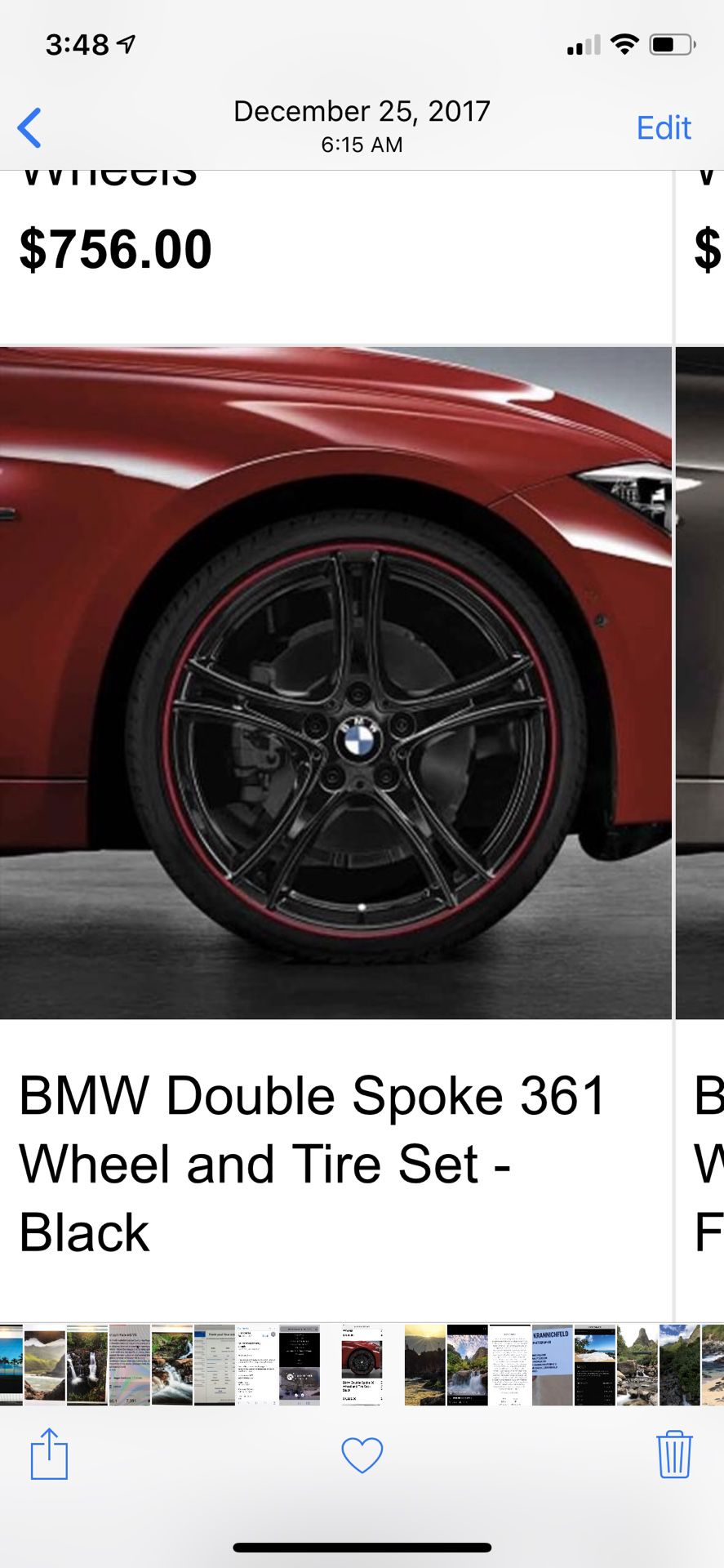 PreOwned 20" OEM BMW DOUBLE SPOKE 361 BI-COLOR RED-BLACK F30 3 & 4 SERIES