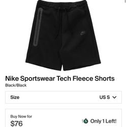 Nike Sportswear Tech Fleece Shorts Black Size Small New