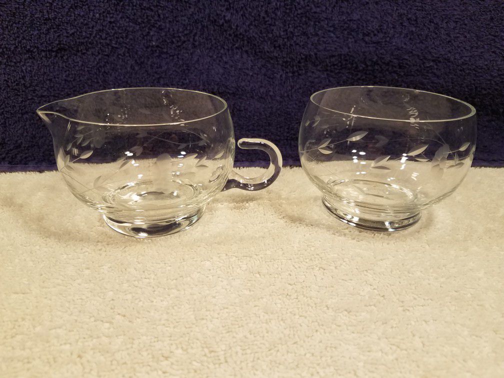 Princess house - etched crystal - sugar and cream cups - collectable vintage glass