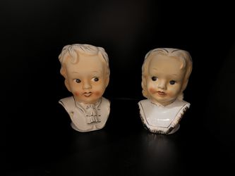 Title Set of two 1940s-1950s Edwardian Boy and Girl Head Vases