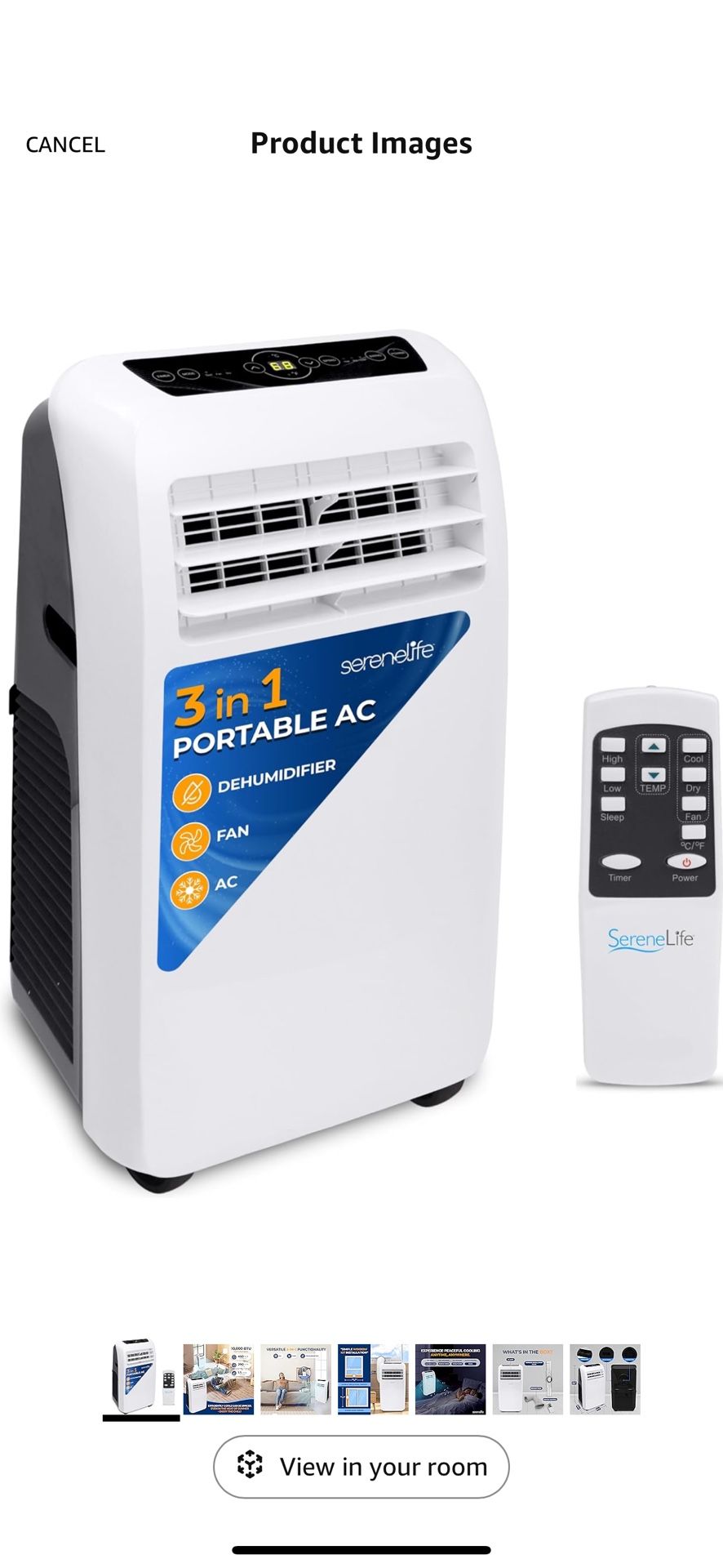 SereneLife Small Air Conditioner Portable BTU with Built-in Dehumidifier - Portable AC unit for rooms up to 450 sq ft - Remote Control, Window
