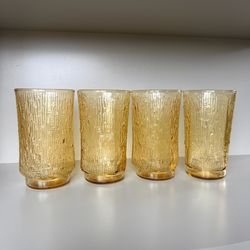 4 Vintage Amber Glass Tumblers