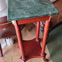 Marble Top Plant Stand Cherry Finish 