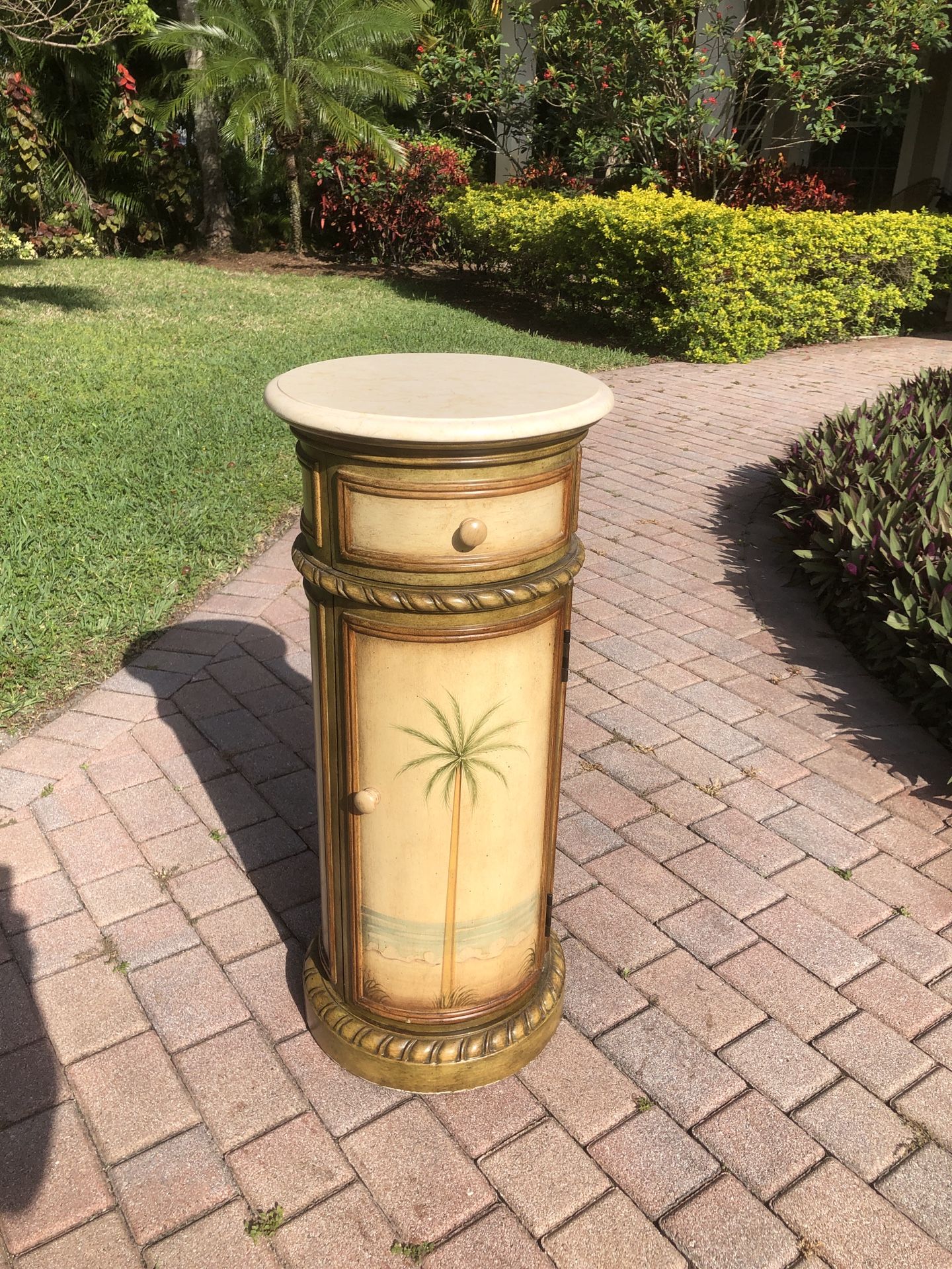 Palm Tree Resin Pedestal Table / Marble Top