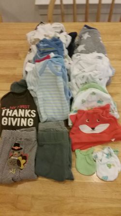 Baby clothes, hats, mittens