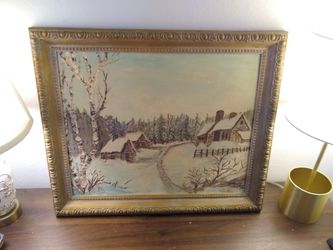 H. Knott - Original Oil/Acrylic - Snowy Cabins - 23"x19.5"