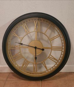 Large 20" Open Roman Numerical Clock, Black Frame with Gold Numericals