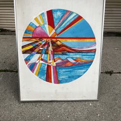 Abstract Sunburst Painting Unsigned Mid Century 