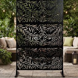 Assembled New 48x76 Inch Outdoor & Indoor Privacy Screen Steel, Modern Black Freestanding Decor