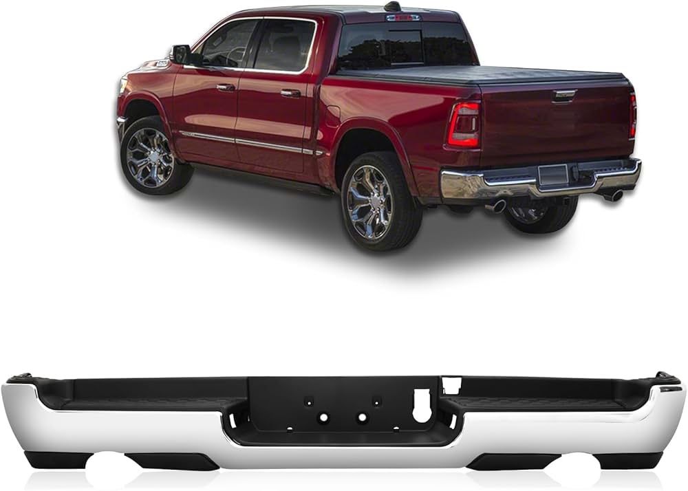 PENSUN Steel Rear Step Bumper Assembly Fit for 2019-2024 Dodge RAM 1500,Chrome Back Bumper