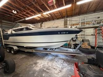 White and Blue Powerboat on Trailer OBO