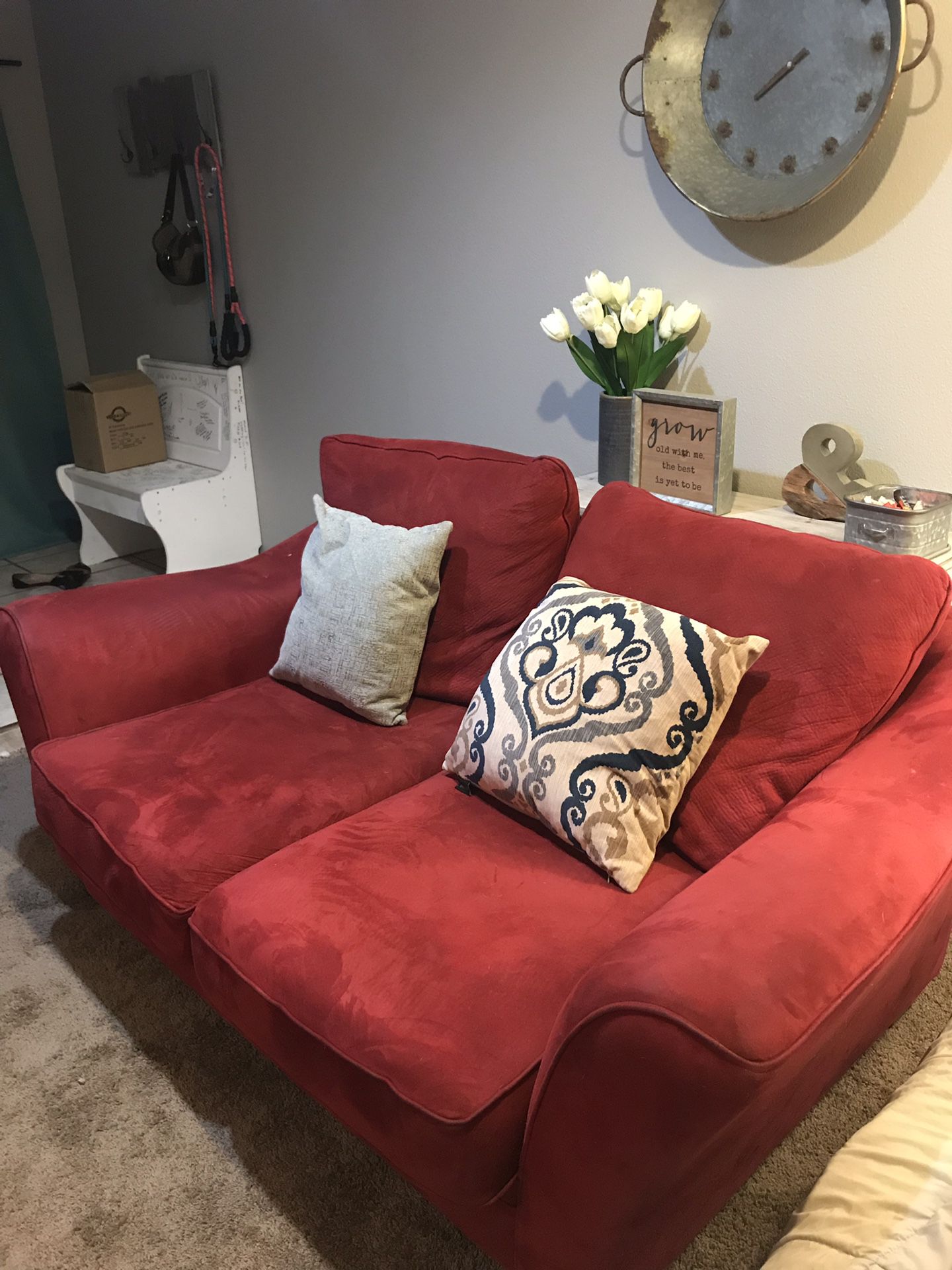 Red Sofa and Loveseat