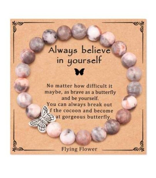 "Always Believe In Yourself " Elegant Butterfly Stone Beaded Bracelet