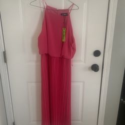NEW Sam Edelman Pleated Skirt Maxi Dress Hot Pink With Tags