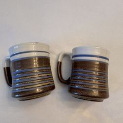 Two Vintage Studio Stoneware Pottery Mugs. Holds 1 1/3 Cups Each Mug. 