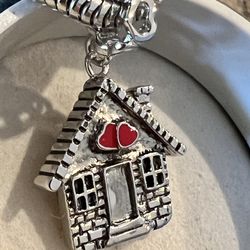 Charm For Pandora 925 Sterling Silver Home Sweet Home Dangle Red Enamel Hearts