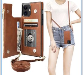 Bocasal Crossbody Wallet Case for iPhone 12/12 Pro with Card Holder,Zipper Card Slot Protector Shockproof Purse Cover with Removable Cross Body Strap