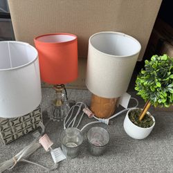 3 small lamps, topiary and 2 candlesticks, all for $15