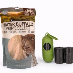 Wild Eats Water Buffalo Dog Chews + Waste Bag Dispenser (50 Bags) – 3 Items