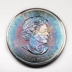 2016 Monster Toned Rainbow Colored Canada Silver $5 Maple Leaf Coin