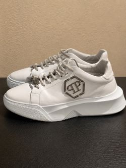 Philipp Plein White Leather Platform Sneakers – Men’s Size 12– great