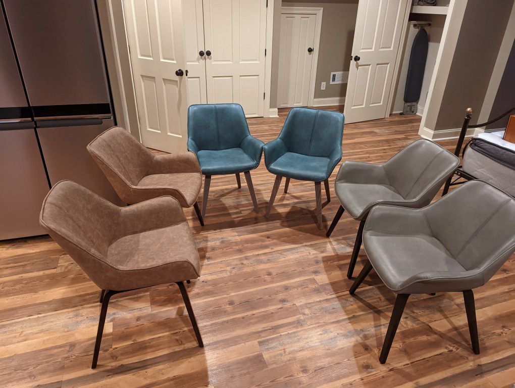 Mode century Modern Leather Chairs Wood Tan Grey Blue 
