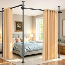 SUNALLY Room Divider Tension Curtain Rod, No Drilling Room Separator for Space Partition, 4-10ft(H) 32-200inch(W) Adjustable Heavy Duty Temporary Wall