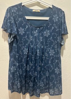 Timeson Blue Floral Flutter Sleeve Top