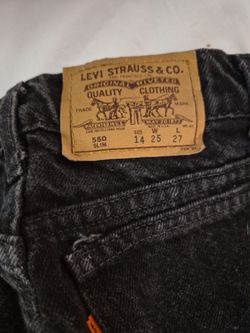 Vtg 90s Levis 550 Slim Black Denim Jeans Orange Tab Youth 14 Made in USA 25x27