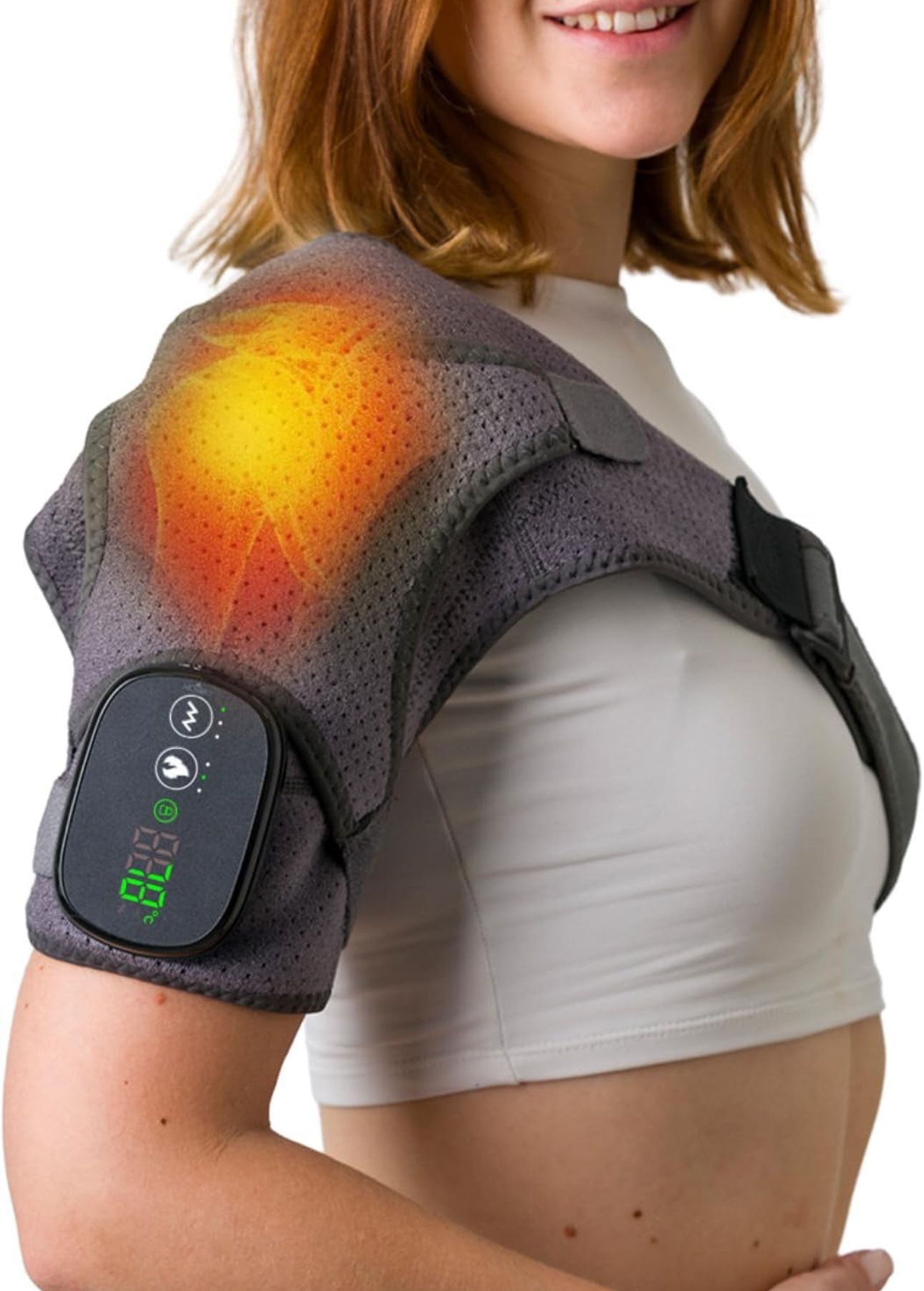 Heated Shoulder Wrap - Cordless Heating Pad Massager With Vibration, 3 Heating and Speed Adjustable Settings, Wearable