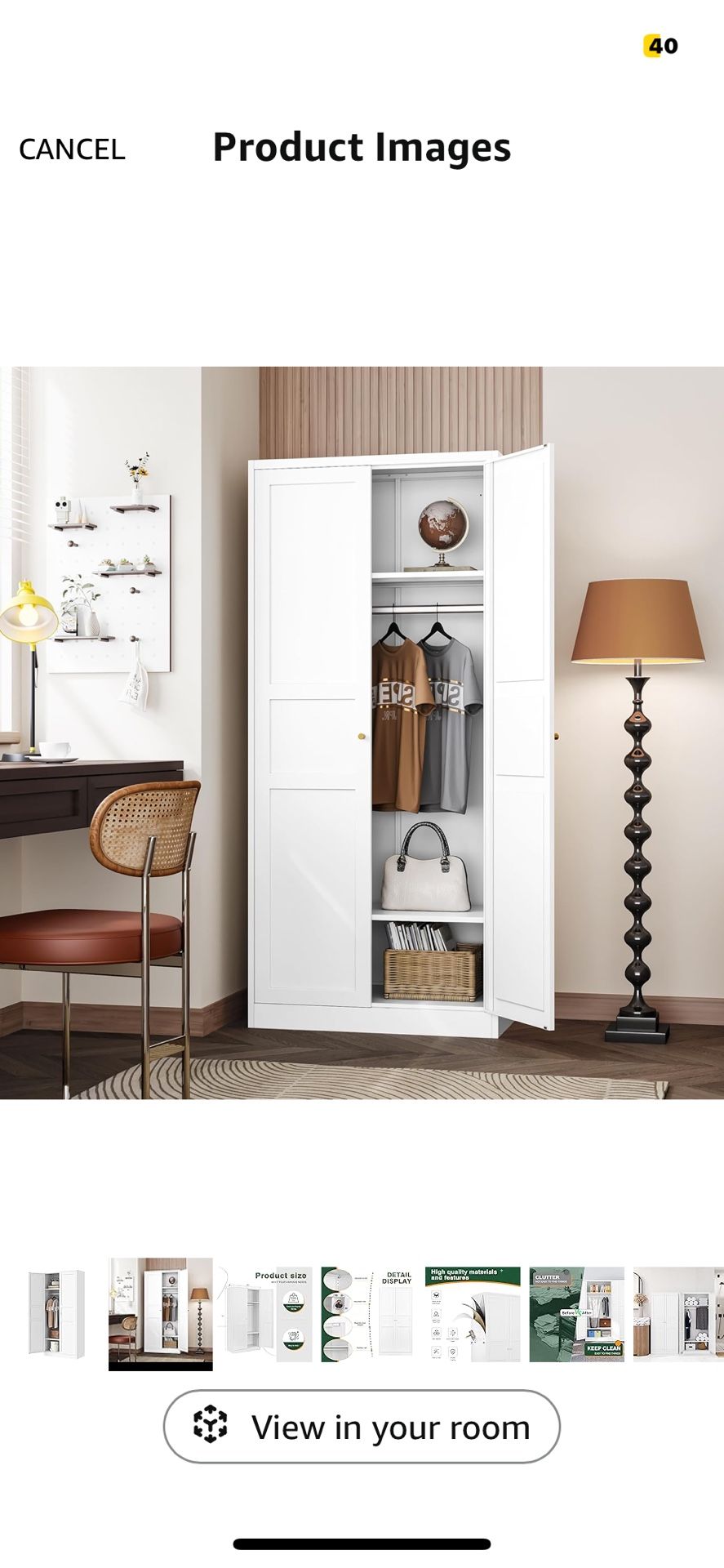 Letaya Wardrobe Armoire Closet,72" H Metal Storage Cabinet with Adjustable Shelves and Hanging Rod,Bedroom Armoire Cabinet Clothes Organizer (White)