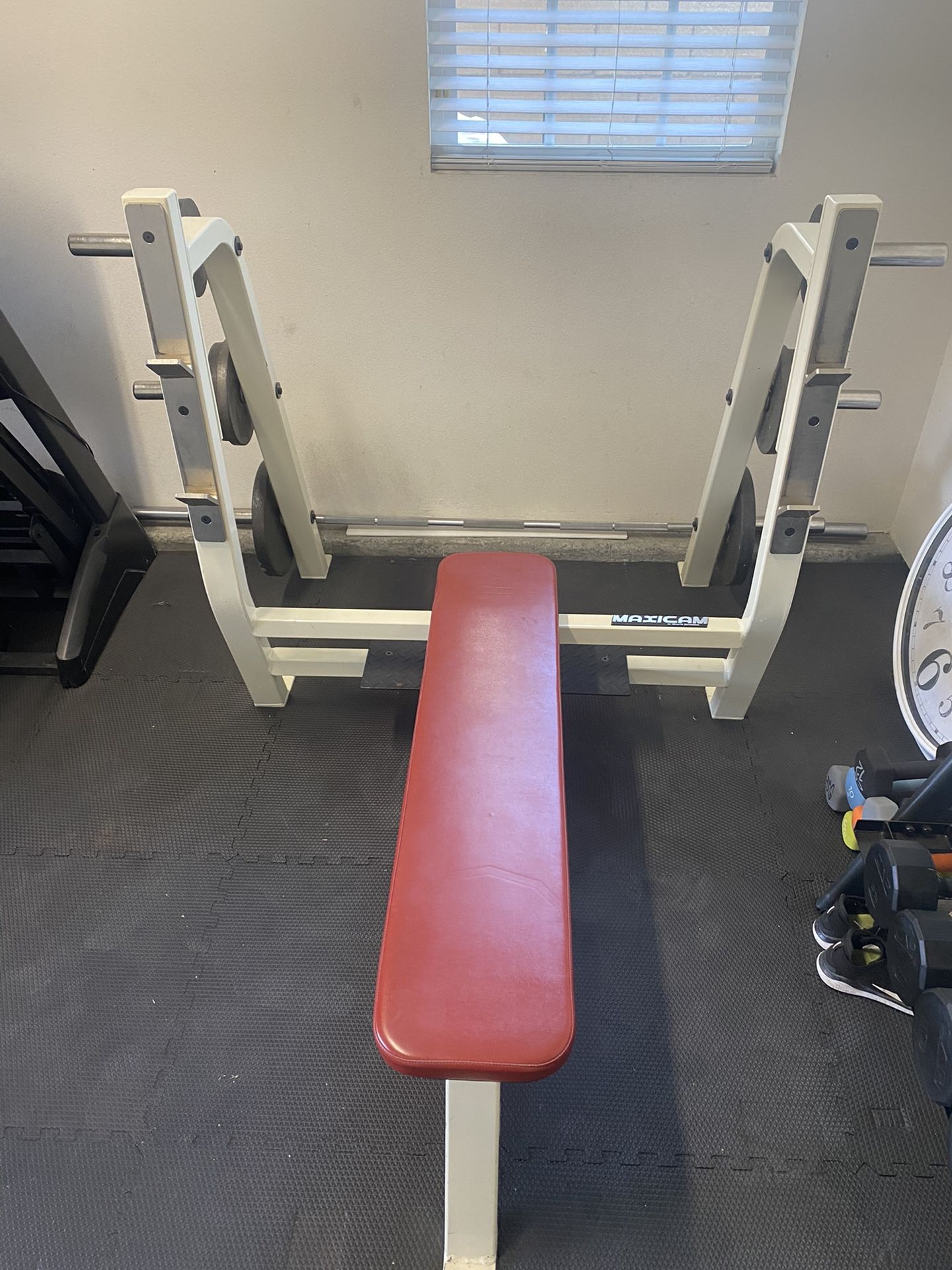Solid Steel “Maxicam” Bench Press W/weight Holders, And Spot Plate