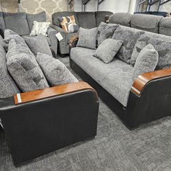 No Credit Needed High Quality Gray Color 2pc Sofa Bed Sofa Loveseat Click Clack Living Room Set