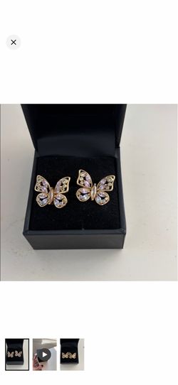 New Saks Fifth Avenue Pink Gem and Crystal Butterfly Stud Earrings