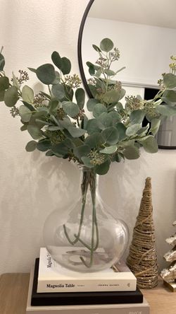 Glass Vase With Faux Eucalyptus  Thumbnail