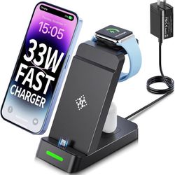 new 3 in 1 Charging Station for iPhone - 33W Fast Charging Station for Apple Devices, Charging Dock for iPhone 14/13/12/11, Apple Watch and AirPods (3