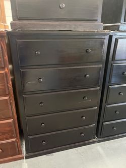 New jumbo five drawer chest black dresser double knob cajonera