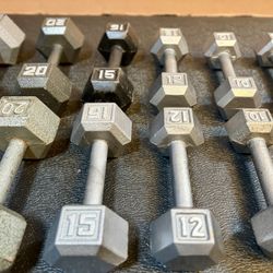 Set Of Cast Iron Hex Dumbbells: 8s, 10s, 12s, 15s, 20s & 25s  total = 180 #
