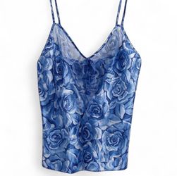 Vintage Blue Printed Lingerie Top – Classic Intimate Piece Size Medium