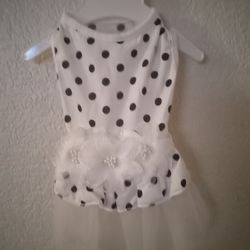 Polka Dot Dog Dress With Decorative Flowers And Faux Pearls XS