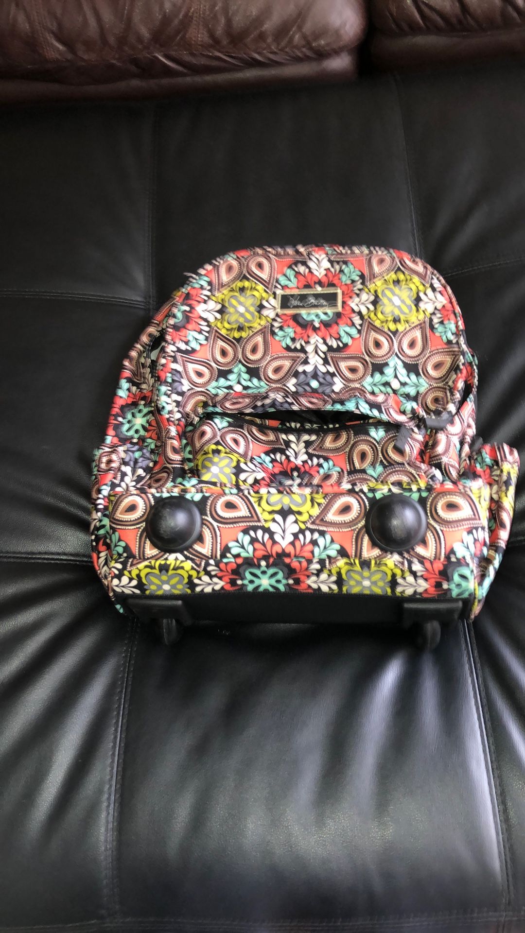 VERA BRADLEY Rolling Tote Bag Pull-up Handle, Wheels And Lots Of Compartments