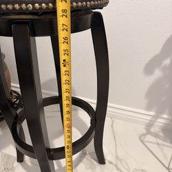 Elegant Dark Wood Bar Stool with Upholstered Seat