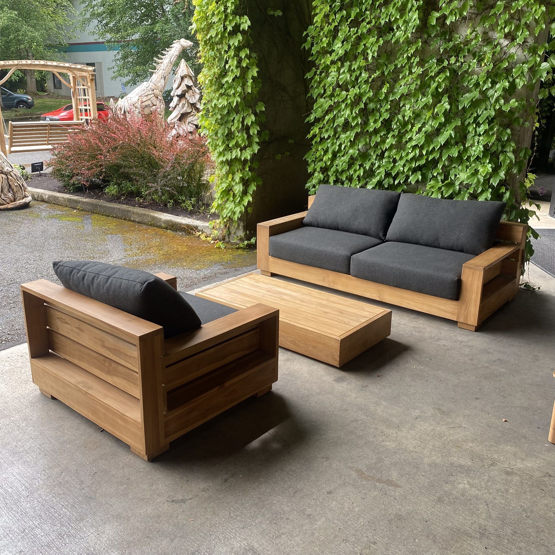 Teak And Black Fabric Cushioned Outdoor Set - Paloma