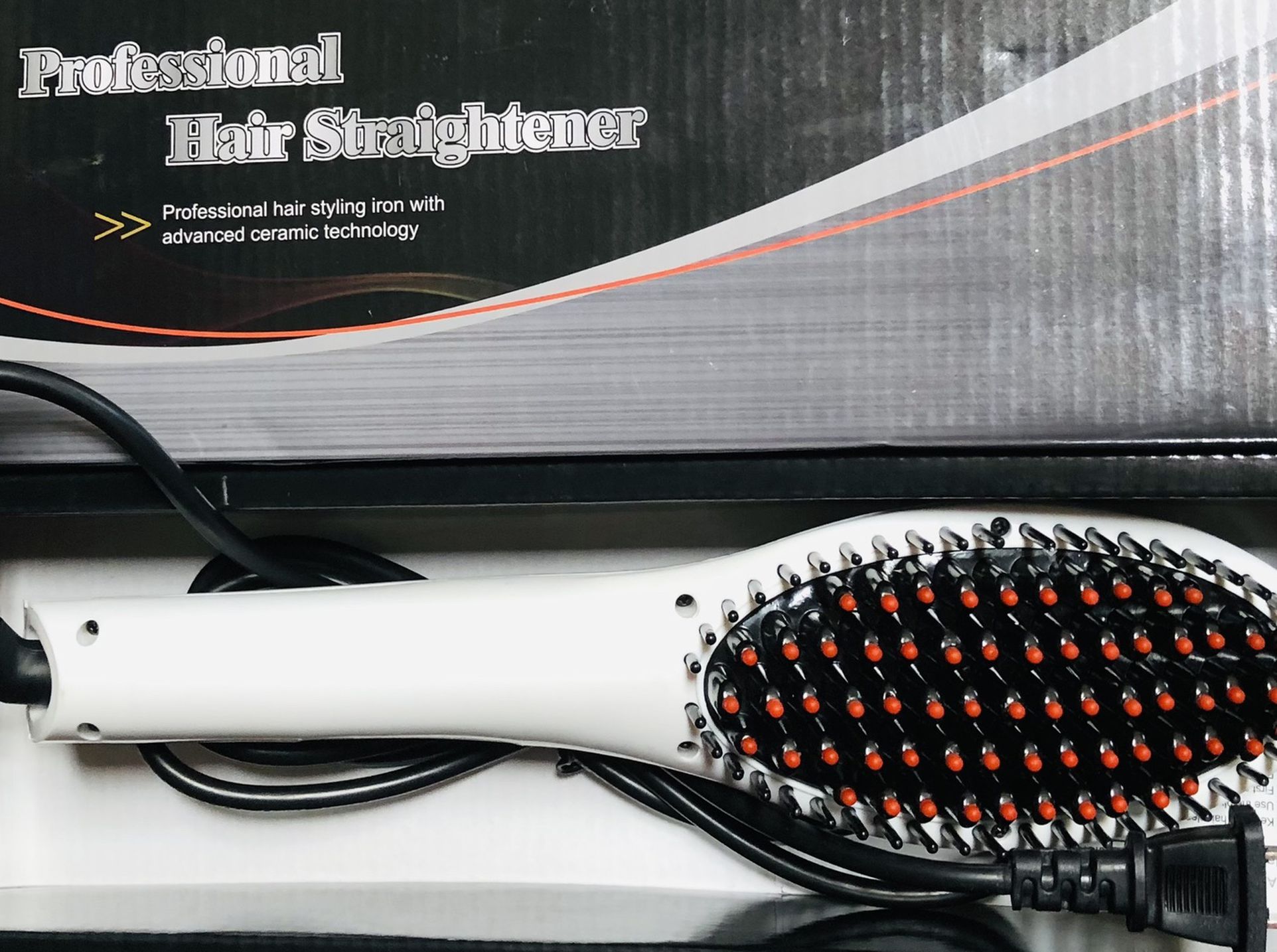 New professional hair straightener brush silver and white