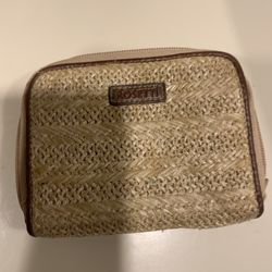 Vintage Rosetti  mini coin pouch purse zip up tan beige woven wicker 4X5"