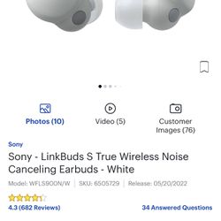 Sony- LinkBuds S True Wireless Noise Canceling Earbuds + Protective Case  (Warranty Included On Earbuds)