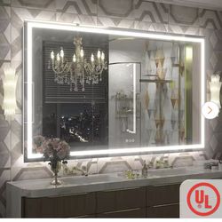 66 in. W x 40 in. H Rectangular Frameless Front and Back LED Lighted Anti-Fog Tempered Glass Wall Bathroom Vanity Mirror